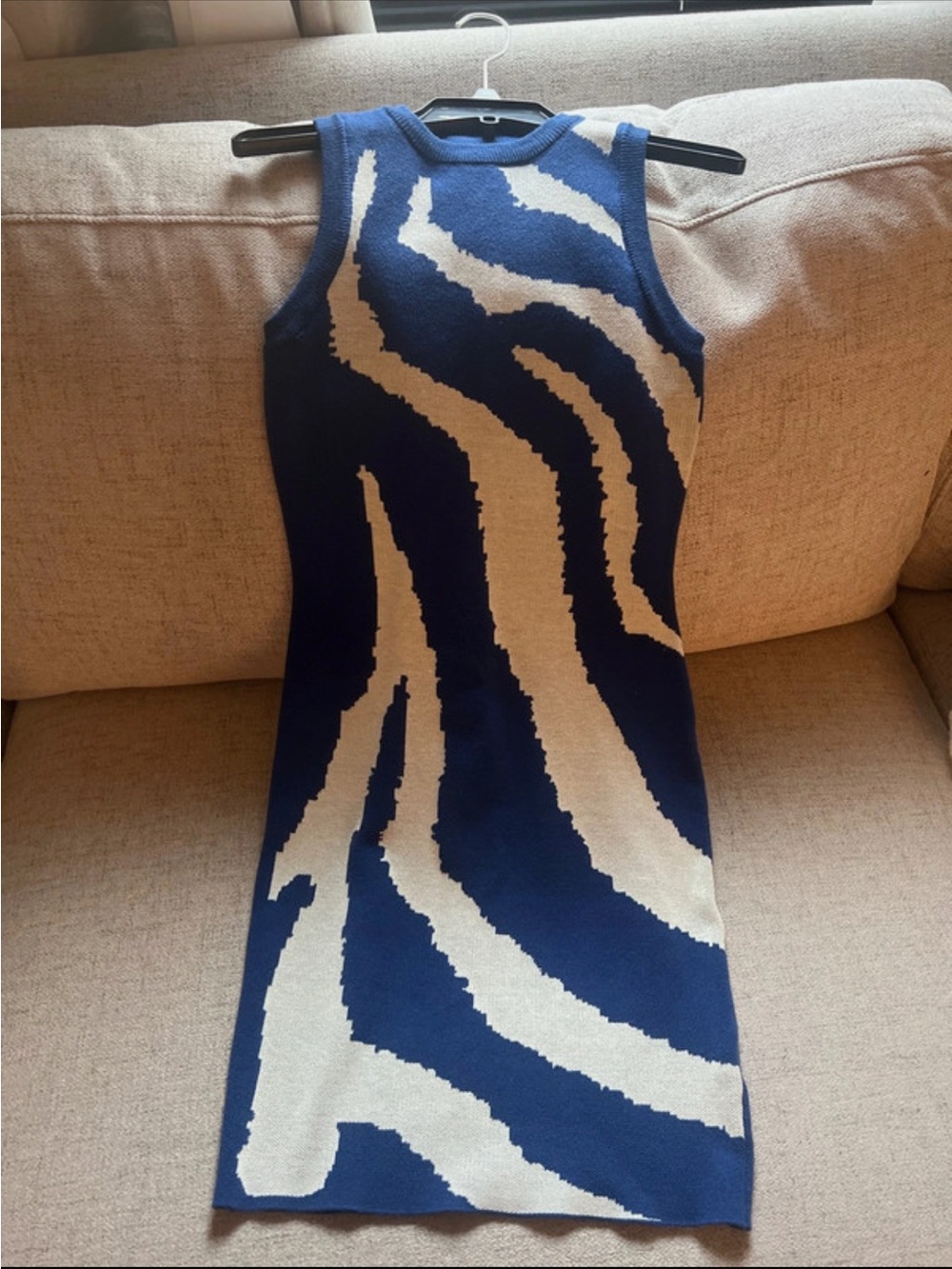 Amazon Essentials Blue and Cream Zebra-Print Knit Mini Dress